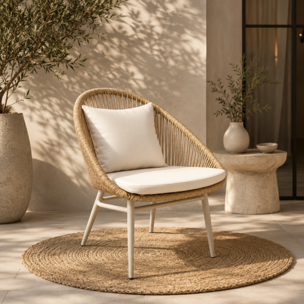 Woven Rattan Lounge Chair with Cushions