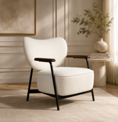Nesis Boucle Chair with Wood