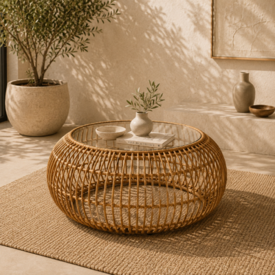 ROUND RATTAN COFFEE TABLE