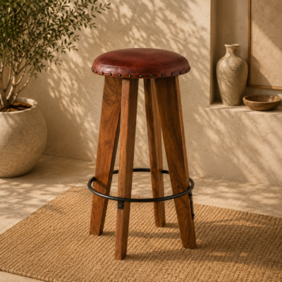 Wooden Figaro Leather Bar Stool Chair