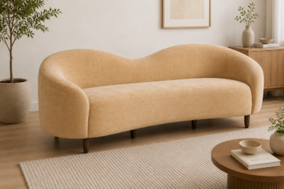 Curved Camel Velvet Sofa