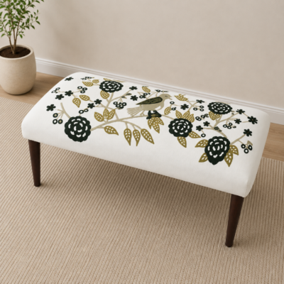 White Floral Embroidered Bench