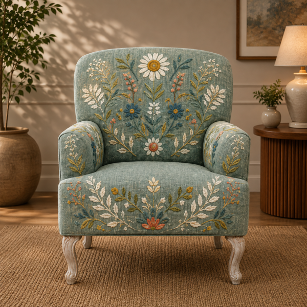 Green Floral Embroidered