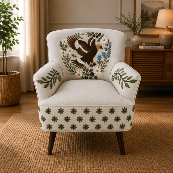 Grey Bird Embroidered Accent