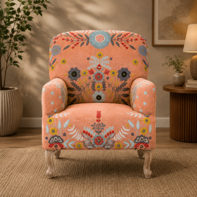 Peach Floral Embroidered