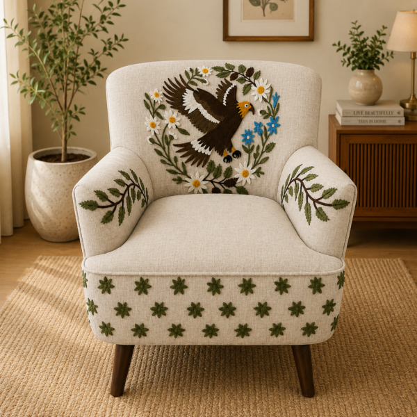 Bird Embroidered Accent Chair