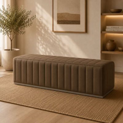 Channel Tufted Leather Bench