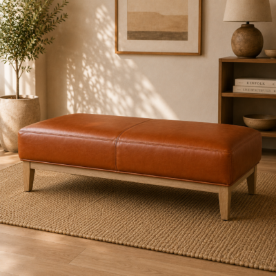Tan Leather Bench