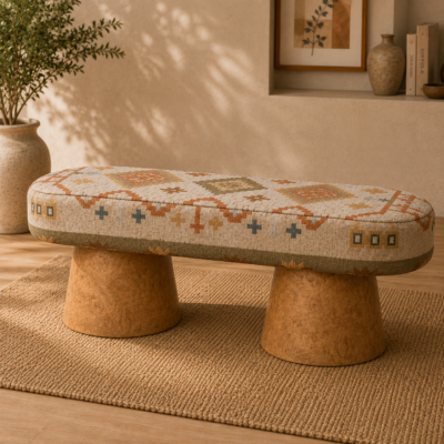 Kilim Print Pedestal Bench