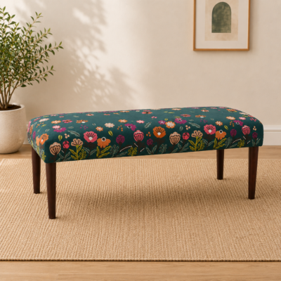 Teal Floral Embroidered Bench