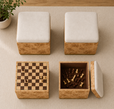 VENEER SQAURE UPHOLSTRY Ottoman